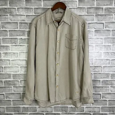 Tommy Bahama Mens 100% Linen Solid Neutral Cream Button Camp Shirt Size Medium • $13.41
