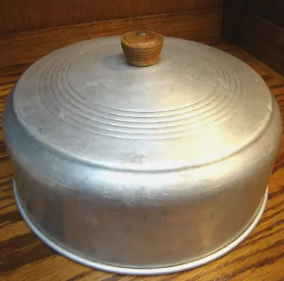 Vintage Aluminum Cake Cover Topper W/ Wooden Knob Home Kitchen Accessory     704 • $13.79