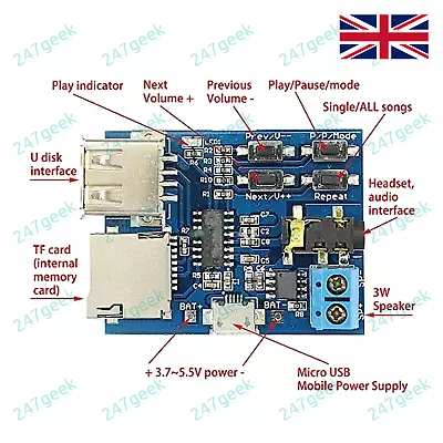 🇬🇧 MP3 Player Module USB TFcard TFcard MicroSD Slot • £3.45