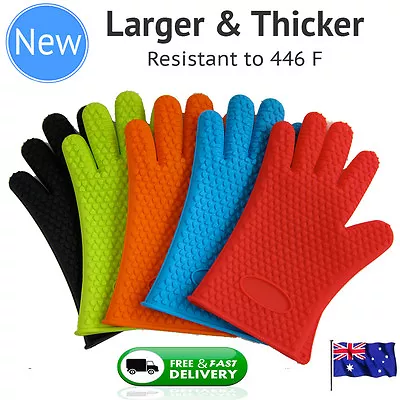 Silicone Smoker BBQ Gloves Pair Kitchen Oven Mitts Non Stick Proof Resistant • $18.35