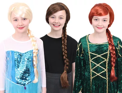 Girls Plait Wig Brown Red Blonde Fairytale Character Fancy Dress Costume Hair • £7.99