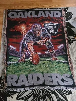 Vintage NFL Oakland Raiders Logo Classic Throw Blanket Made In USA 59x47 Used • $38