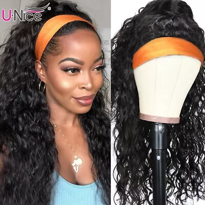 UNice Mongolian Water Wave Headband Wig Human Hair Glueless Wear And Go Wigs 12A • $73.69