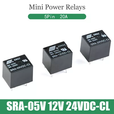 Mini Power Songle Relay SRA-5V 12V 24V DC Coil-20A SPCO/SPDT Contact 5-Pin Black • $1.89