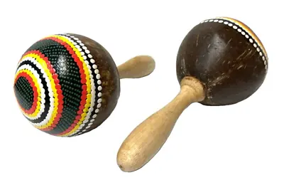 Maracas Dot Painted Design Musical Percussion Instrument Wooden Hand Carved • $9.88