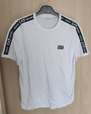 EA7 Emporio Armani T-Shirt (MEDIUM) Black + White - Mens - 2 Tiny Stains On Back • £15
