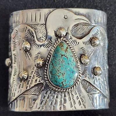 Sterling Silver 925 Handcrafted Firebird Native Stampwork Cuff Bracelet 6.5 92 G • $200