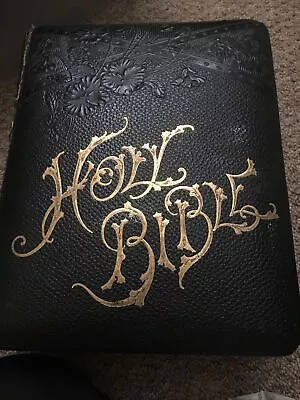 VINTAGE LEATHER BIBLE Early 20th Century Pronouncing Parallel Bible ILLUSTRATED • £15