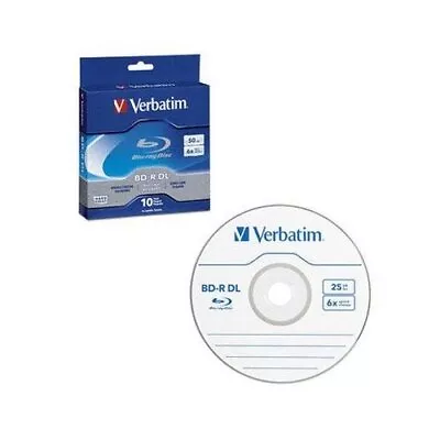 Verbatim Blu-ray Dual Layer Bd-r Dl 6x Disc - 50gb - 120mm Standard - 10 Pack • $51.89