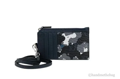 MCM Portuna Visetos Black Floral Camo Leather Card Case Necklace Lanyard Wallet • $119