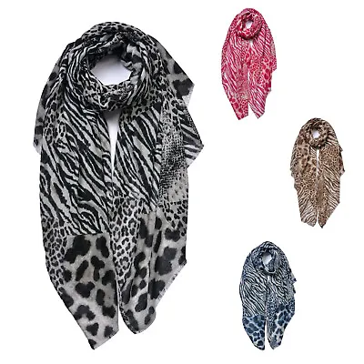 Woman All Season Cotton Blend Boutique Leopard And Zebra Pattern Print Scarf • £8.99