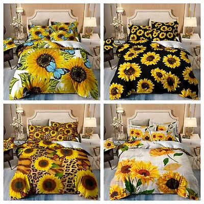 $36.99 • Buy Sunflower Floral Soft Doona Quilt Duvet Cover Set Single Double Queen King Bed