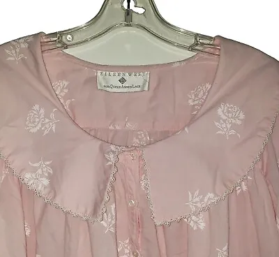 Vintage Eileen West Queen Annes Lace Nightgown Lightweight Cotton Pink  Petite  • $37.79