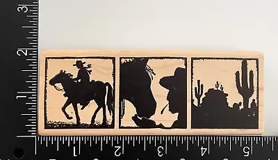 Magenta Western Cowboy Horse Desert Cactus Wood Mounted Rubber Stamp • $10.39