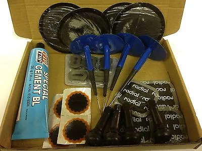 Rema Tip Glue Puncture Repair Kit + Mushroom Plugs Patches 4 Valves Car Van Quad • $17.29