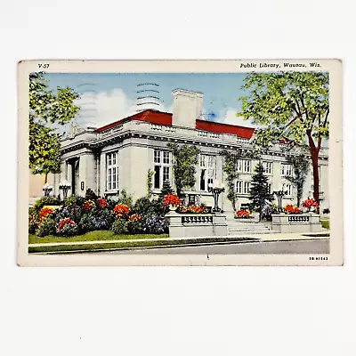 Vintage Wb Litho Post Card Of The Public Library In Wausau Wi Wisconsin 1945 • $7.95