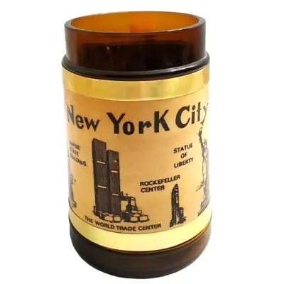 Vtg NYC Souvenir Beer Mug Wood Handle Rockefeller Center Twin Towers Statue • $6.15