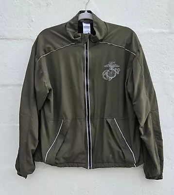 Marines Running Jacket Mens Small Army Green Windbreaker Full Zip Lined Pockets • $24