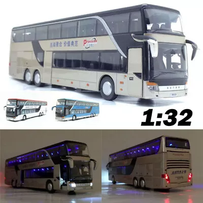 1:32 Alloy Bus Pull Back Model With Music Light Diecast Toy Vehicle Kid Gifts • £28.99