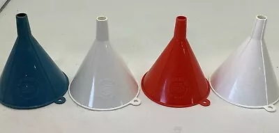 4 Fuller Brush Advertising Promo Kitchen Plastic Funnels Blue Red White 4” VTG • $15.50