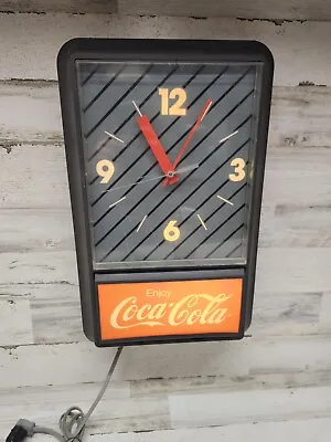 Vintage 1980s Coca Cola Lighted Clock Works GREAT Coke Soda Advertising Sign • $124.99