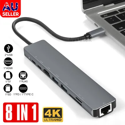$35.95 • Buy 8in1 USB-C 3.1 To Type-C USB 3.0 Hub HDMI RJ45 Ethernet Micro SD TF OTG Adapter