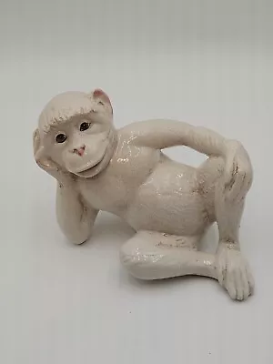 Vintage Vietri Italy Ceramic Monkey Chilling On Side Laying Sculpture Figurine  • $64