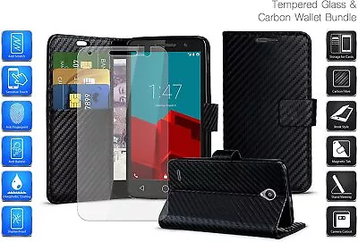 For LG G4C / LG G4 Mini Carbon Fibre Wallet Card Slot Phone Case & Glass • £6.75