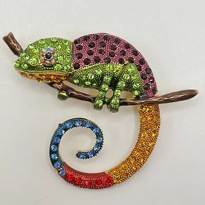 CHAMELEON BROOCH Pin Multi Colored Lizard Rhinestone Enamel Costume Jewelry • $13.84