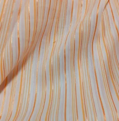  Shirt Fabric Orange Striped Off White - Sold By The Metre • £4.99