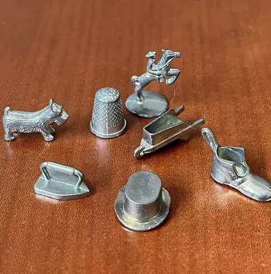 Lot Of 7 Monopoly Game Tokens Horse Wheelbarrow Dog Iron Thimble Hat Boot • $7