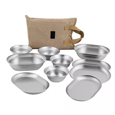 Metal Outdoor Camping Serving Plates Stainless Steel Dinnerware Set Rust-Proof  • £61.28