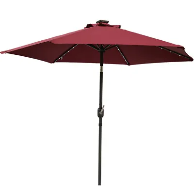 2.5M/2.7M LED Solar Outdoor Parasol Garden Patio Tilt & Crank Sun Shade Umbrella • £64.95