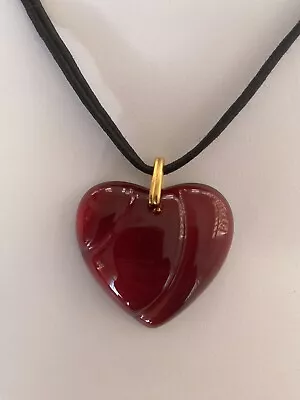 Vintage Baccarat Red Crystal Heart Pendant Necklace Cord • £80