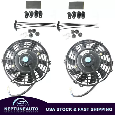 2x 7  Inch Universal Electric Radiator OD Slim Fan Push/Pull 12V W/Mounting Kit • $34.96