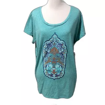 NWT Lucky Brand Women's Turquoise Mandela T-Shirt Top XXL • $25