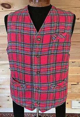 Vintage Gap RED Holiday Tartan Plaid Vest Quilted Lining Button Front Men's M • $30.60