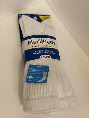 Medi Ped Diabetic White 2 Pair Non-Binding Crew Socks Men's Size XLarge 12-15 • $5.99