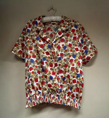 Vintage Lauren Lee Multicolor Button Up Smocked Hem Shirt Top Sz 16 Short Sleeve • $26.11