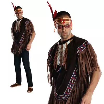 Mens Native American Costume Indian Man Fancy Dress Outfit Wild West • £26.99