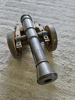 Hand Made Small Cast Iron Military Artillery Cannon Wood Cart Wheels Metal... • $322.49