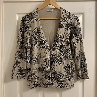 Planet Womens Beige Black Patterned 3/4 Sleeve Hook And Loop Cardigan Size Large • £11.99