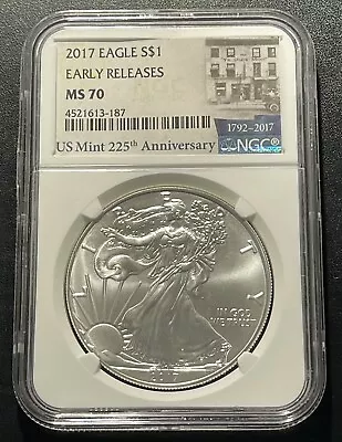 American Silver Eagle 2017 One Ounce Silver Coin: NGC MS70 • $46.11