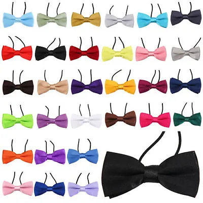 Boys Kids Elasticated Pre Tied Satin Bow Ties Tuxedo Party Wedding Occasions • £3.25