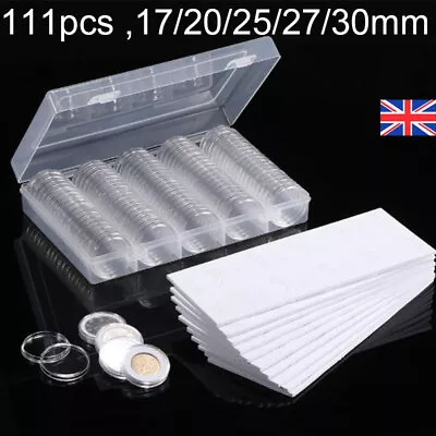 100Pcs Coin Storage Box Clear Plastic Cases Capsules Round Holder Applied 30mm • £11.72