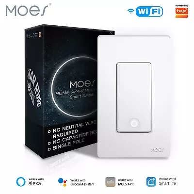 MOES WiFi Smart Light Switch No Neutral Required No Capacitor Alexa Google APP • $29.69