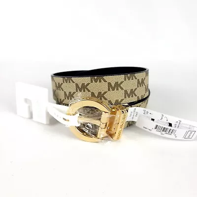 MICHAEL KORS Black  MK Logo Brown Twist Reversible Leather Belt Medium New • $30.60