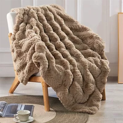 Tread Pattern Rabbit Faux Fur Throw Micromink Back Warm Plush Decorative Blanket • $37.59