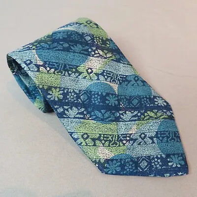 PAL ZILERI Necktie Mens 100% Silk Tie Blue Green Floral Batik Made In Italy 56  • $15.88