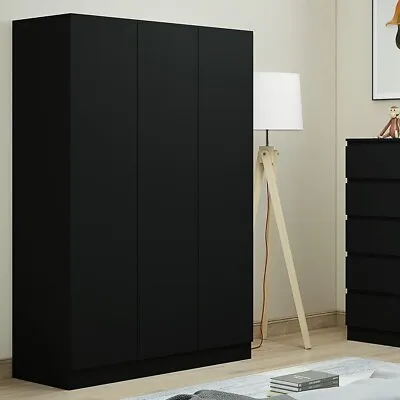 Matt Black Effect Triple 3 Door Wardrobe.Shelves Hanging Rail Slow-close Hinge • £249